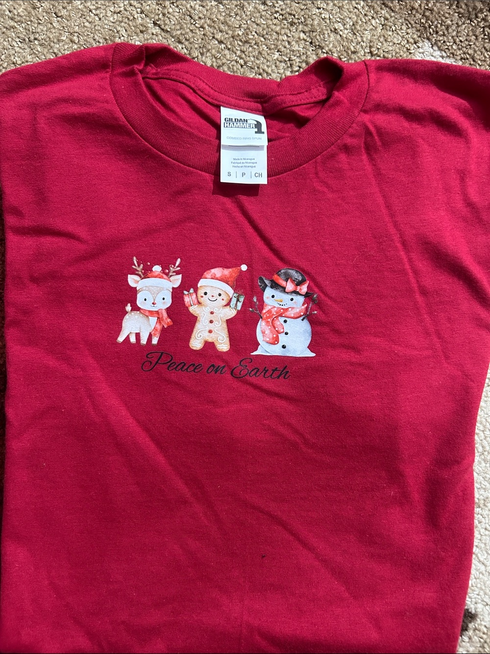 Gildan Red Holiday Graphic Tee with Reindeer, Gingerbread & Snowman